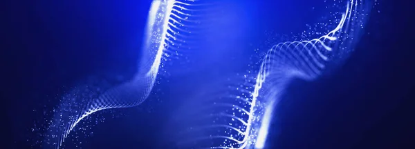 抽象的なカラフルなデジタル粒子は 特にボケと光の背景 3Dレンダリング波線ドット背景 線の波光輝く効果と波の波 デジタル技術特定の背景 — ストック写真