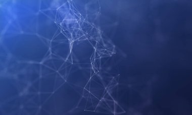 Parlak mavi arkaplanda soyut bağlantılı noktalar. Teknoloji konsepti