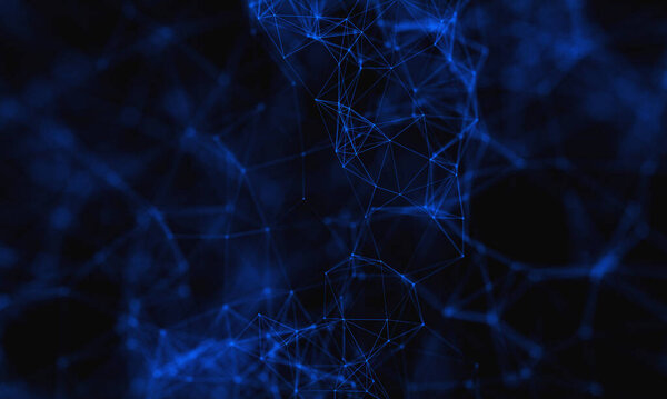 Абстрактные соединенные точки на ярко-голубом фоне. Технологическая концепция