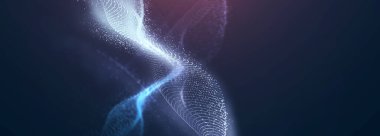 Soyut renkli dijital parçacıklar dalga boyası ve ışık arkaplanı, 3 boyutlu dalga çizgisi nokta arkaplan, çizgi dalga ışığı özel arkaplan efekti.