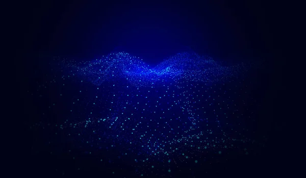Μπλε Σωματίδια Κυματίζουν Φόντο Αφηρημένο Δυναμικό Πλέγμα Τεχνολογία Μεγάλων Δεδομένων — Φωτογραφία Αρχείου
