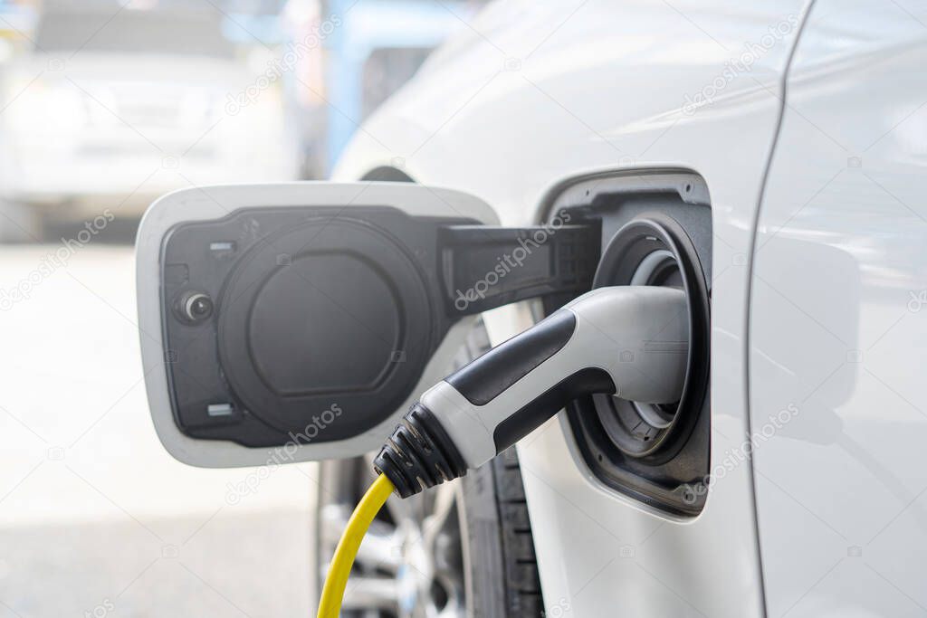 Electric supply plug for Electric car with power supply in a car charging station