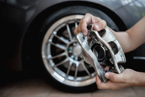 Conceito Sistema Parada Serviço Carro Fechar Freio Paquímetro Carro Mão — Fotografia de Stock