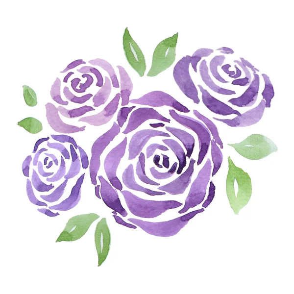 紫罗兰玫瑰水彩画紫色玫瑰 — 图库照片