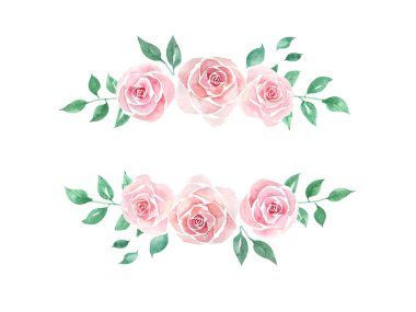 Pink rose watercolor border and frame