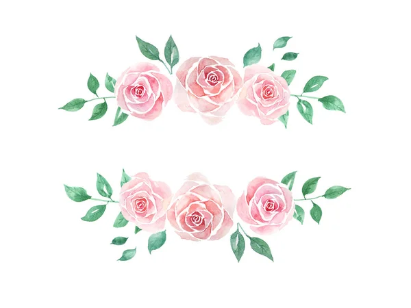 Pink Rose Watercolor Border Frame — Fotografia de Stock