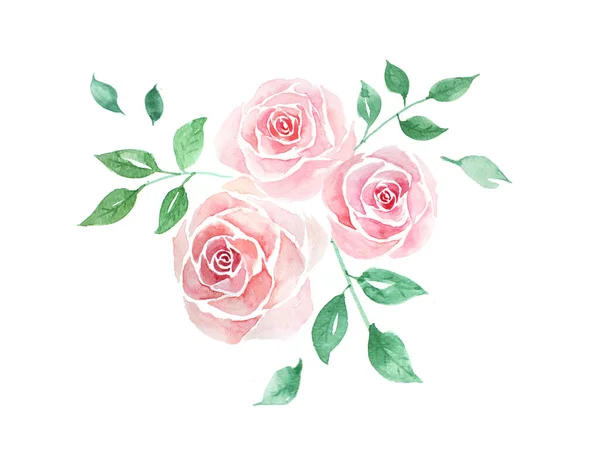 Pink Rose Bouquet Watercolor White Background — Fotografia de Stock