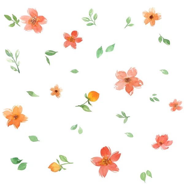 Orange Flower Watercolor Seamless Background — 스톡 사진