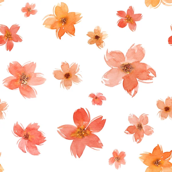 Orange Flower Watercolor Seamless Background — 스톡 사진