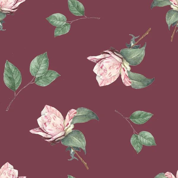 Seamless maroon background of Flower watercolor