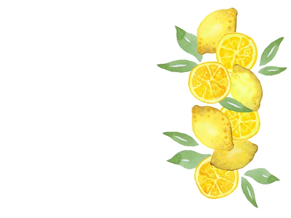 Akvarell Lemon Vit Bakgrund — Stockfoto