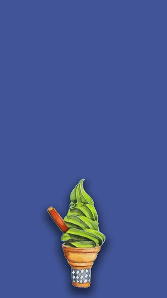 Matcha Green Tea Soft Serve Ice Cream Aquarell Tapete Telefon — Stockfoto