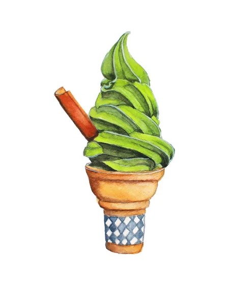 Matcha Soft Serve Eiscreme Wasserfarbe — Stockfoto