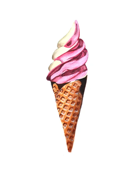 Zweifarbige Erdbeere Vanille Soft Serve Eis — Stockfoto