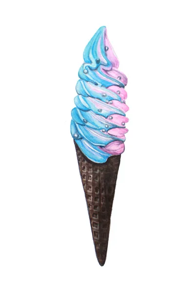 Rainbow Soft Servir Ice Cream Aquarela — Fotografia de Stock