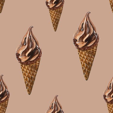 Çikolata Soft Dondurmalı suluboya servis eder Tertemiz, Kahverengi Arkaplan