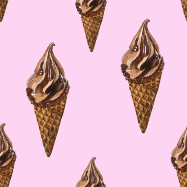 Çikolata Soft Dondurmalı suluboya, Pembe Arkaplan