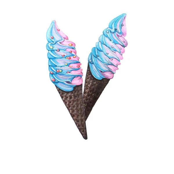 Rainbow Soft serve Ice cream watercolor, Unicorn Ice cream