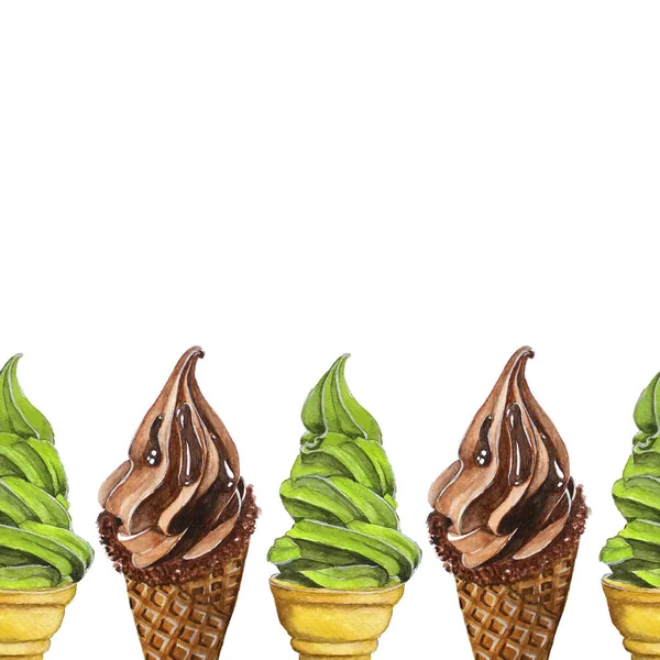 水彩境界線 フレーム パターンソフトクリーム チョコレートを提供しています — ストック写真