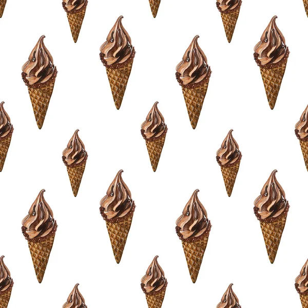 Chocolate Soft serve Ice cream watercolor Seamless, Beige Background