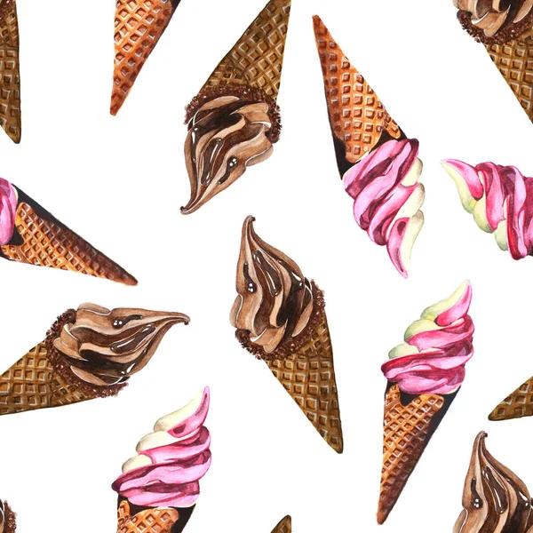 Безбарвний Шоколад Полуничне Ясо Подають Морозиво Акварелі — стокове фото