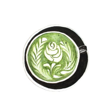 Matcha Latte Süt Yeşil Çay Suluboya