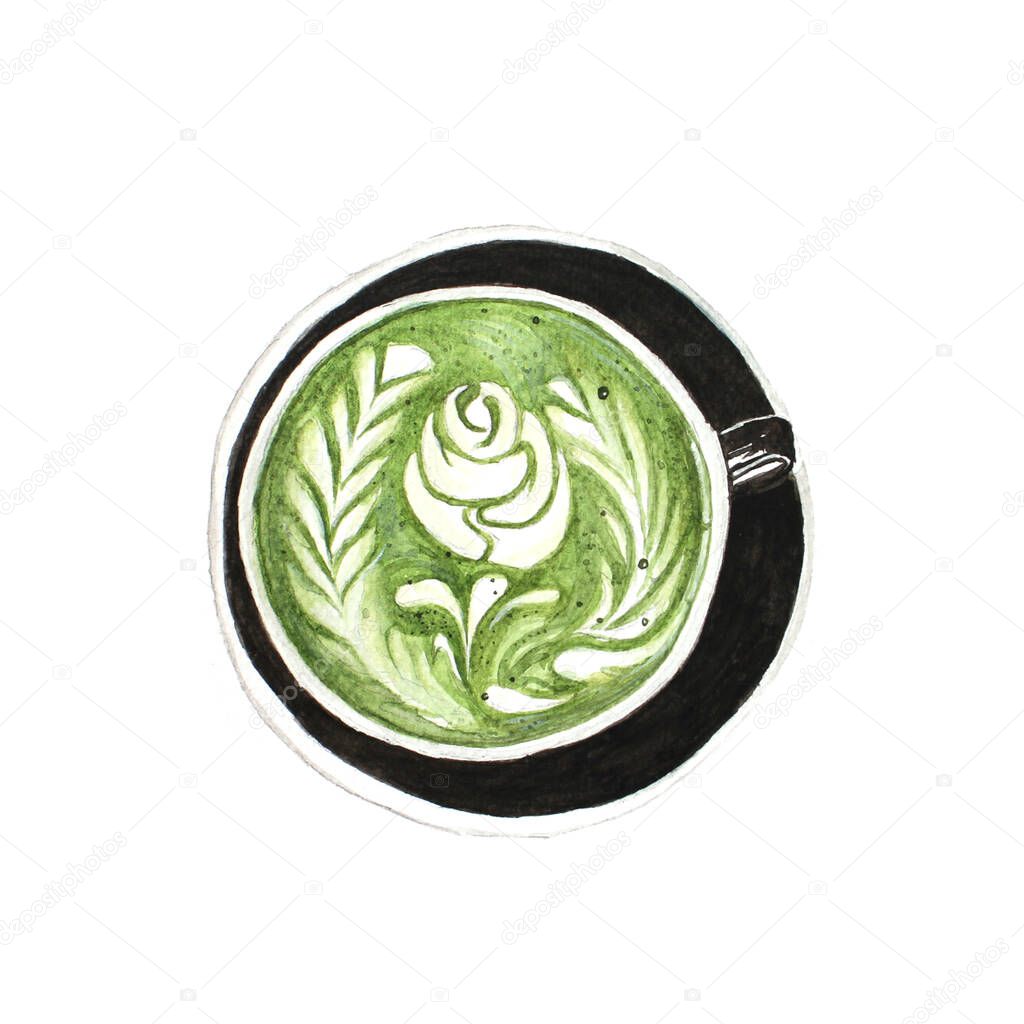 Matcha Latte Milk Green Tea Watercolor