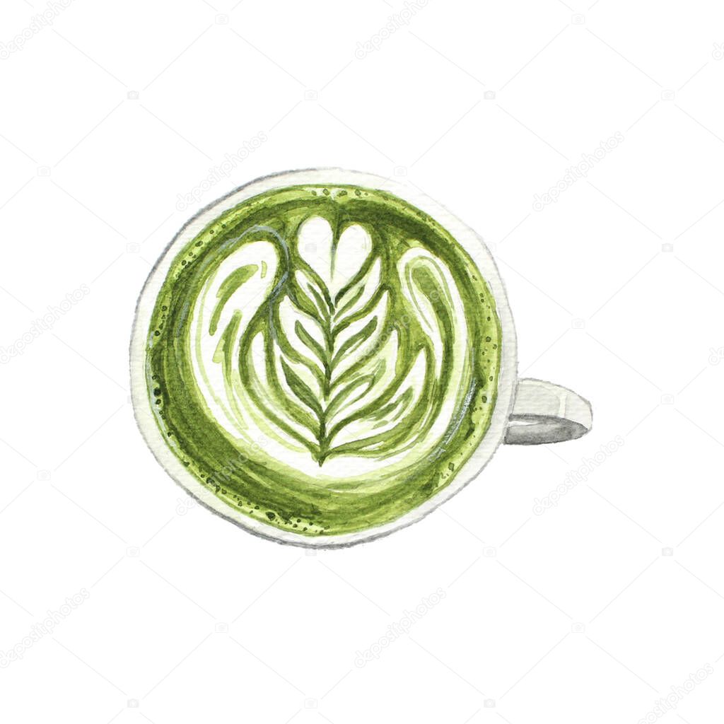 Matcha Latte Milk Green Tea Watercolor