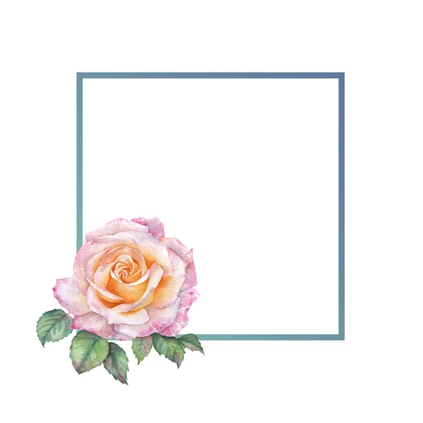 Una Cornice Rosa Rosa Acquerello — Foto Stock