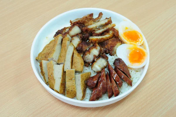 Ris Med Fried Belly Pork Vietnamesisk Fläskkorv Kinesisk Fläskkorv Och — Stockfoto