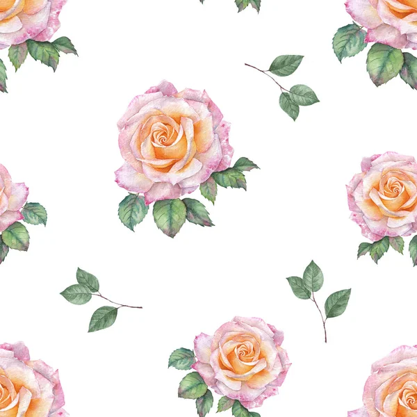 Pink Roses watercolor painting seamless background