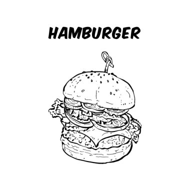 Hamburger siyah-beyaz vektör çizimi