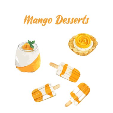 Mango tatlı menüsü Vektör, Turta, Puding, Dondurma
