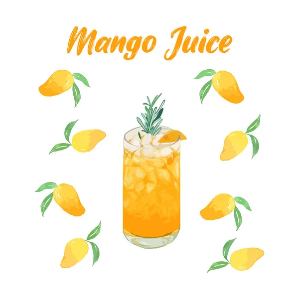 Iced Mango Sap Aquarel Mango Menu — Stockvector