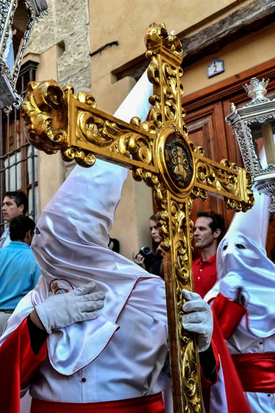 Granada Spain April 2014 Penitent Dressed White Red Aurora Granada — Stock Photo, Image