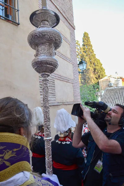 Granada Spanyolország 2014 Április Televízióban Dolgozó Személy Aki Kamerával Rögzíti — Stock Fotó