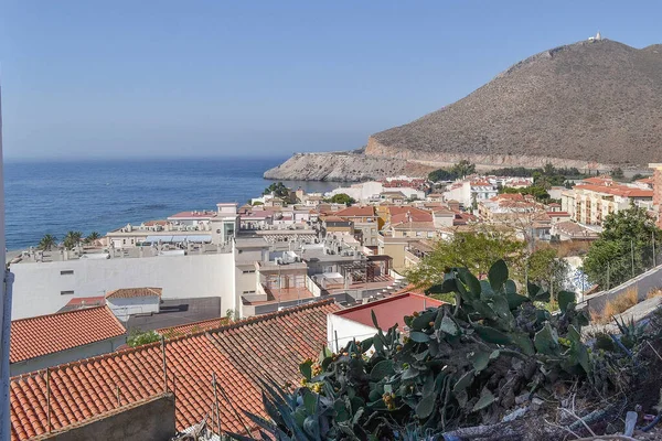 Pohled Domy Castell Ferro Shora Majákem Nad Horou Silnicí Pozadí — Stock fotografie