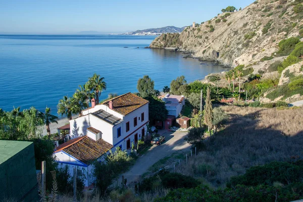 Der Strand Von Canuelo Nerja Von Oben Mit Einem Haus — Stockfoto