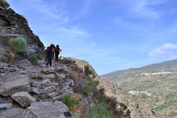 Excursionistas Subiendo Bufanda Fondales Taha Alpujarra —  Fotos de Stock