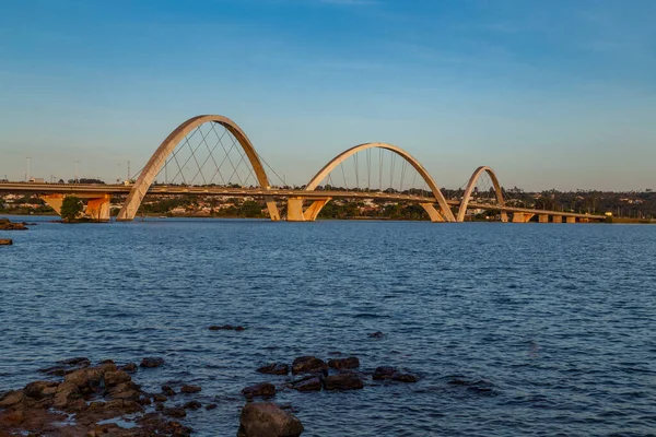 Altın Saatinde Köprüsü Manzarası Brezilya Nın Başkenti Brezilya Nın Gökyüzü — Stok fotoğraf