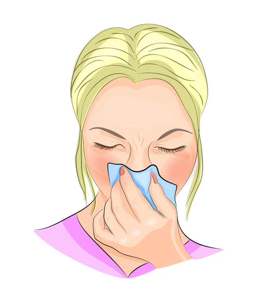 Das Mädchen, das an Grippe leidet. — Stockvektor