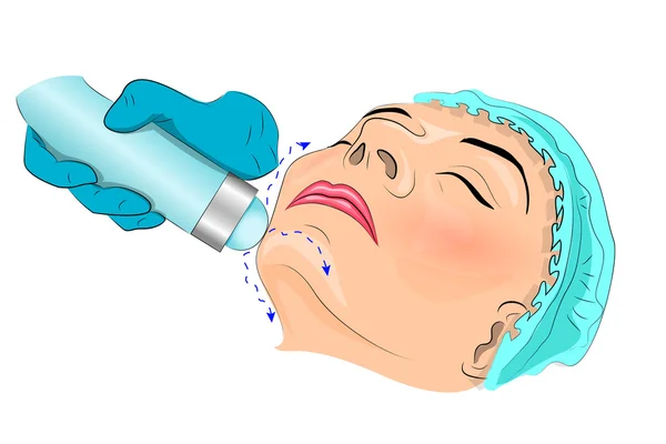 Ilustración de una cara y un aparato femeninos para el masaje vibratorio del fac — Vector de stock