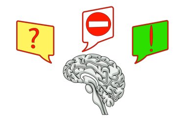 brain with icons of questions and ideas clipart