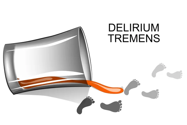 Un vaso corto de whisky derramado para ilustrar el delirium tremens — Vector de stock