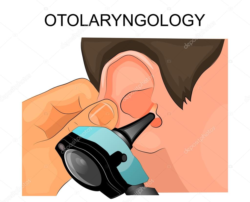 The ear examination using the Otoscope. otolaryngology Stock