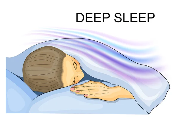 在深度睡眠状态下蓝色毯子睡觉的女孩 — 图库矢量图片