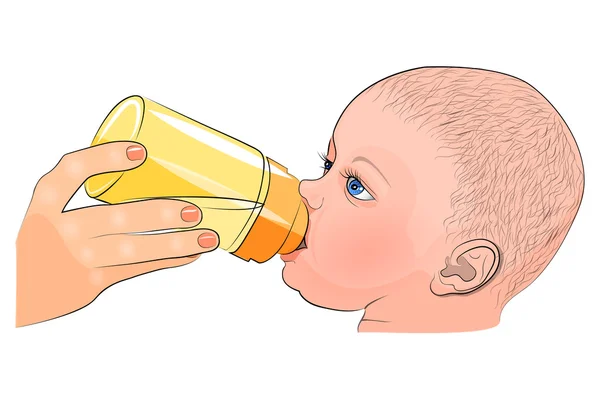 The mother and child. the milk in the  bottle. — Stock Vector