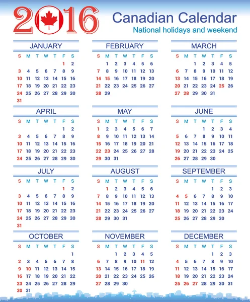 Канадский календарь 2016 — стоковый вектор