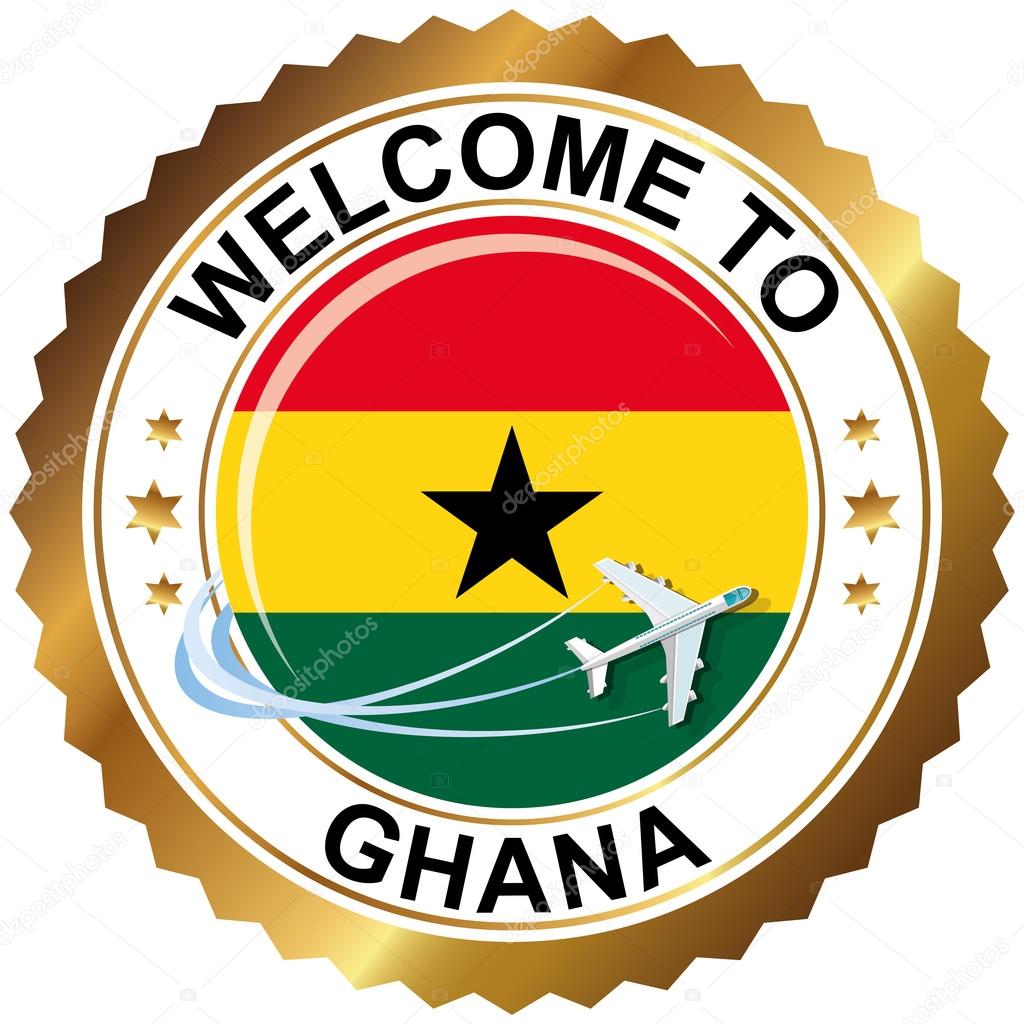 Vector illustration EPS10. Label with the national flag of the country. The plane flies over the country. Welcome.