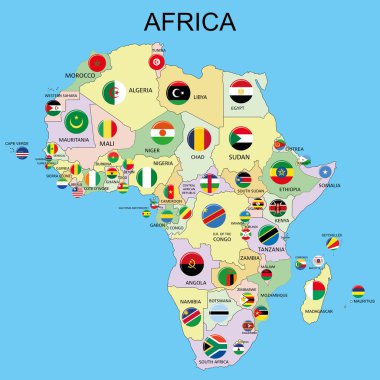 Afrika - harita üzerinde bayraklar